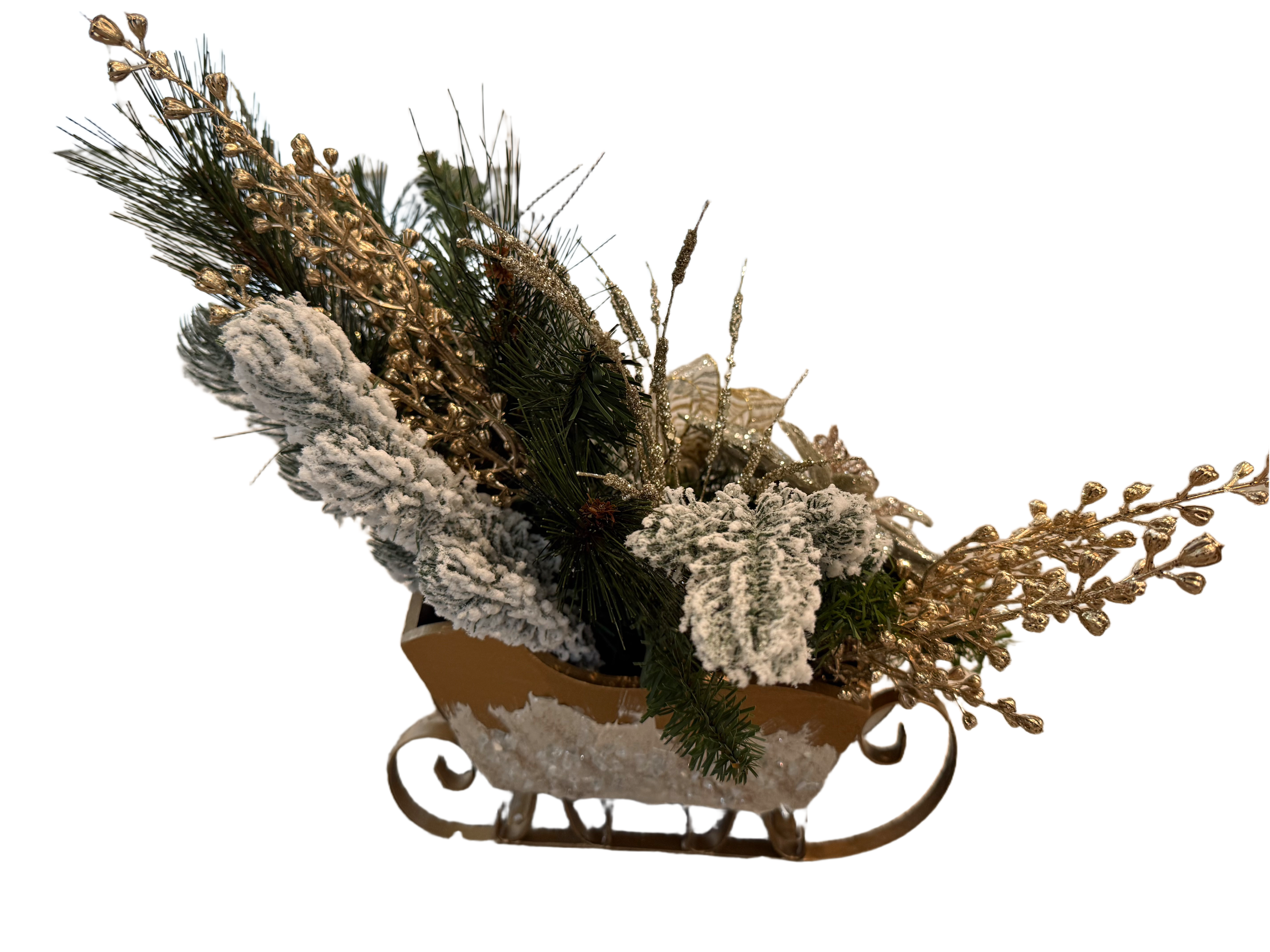 Gold Sleigh with Snow