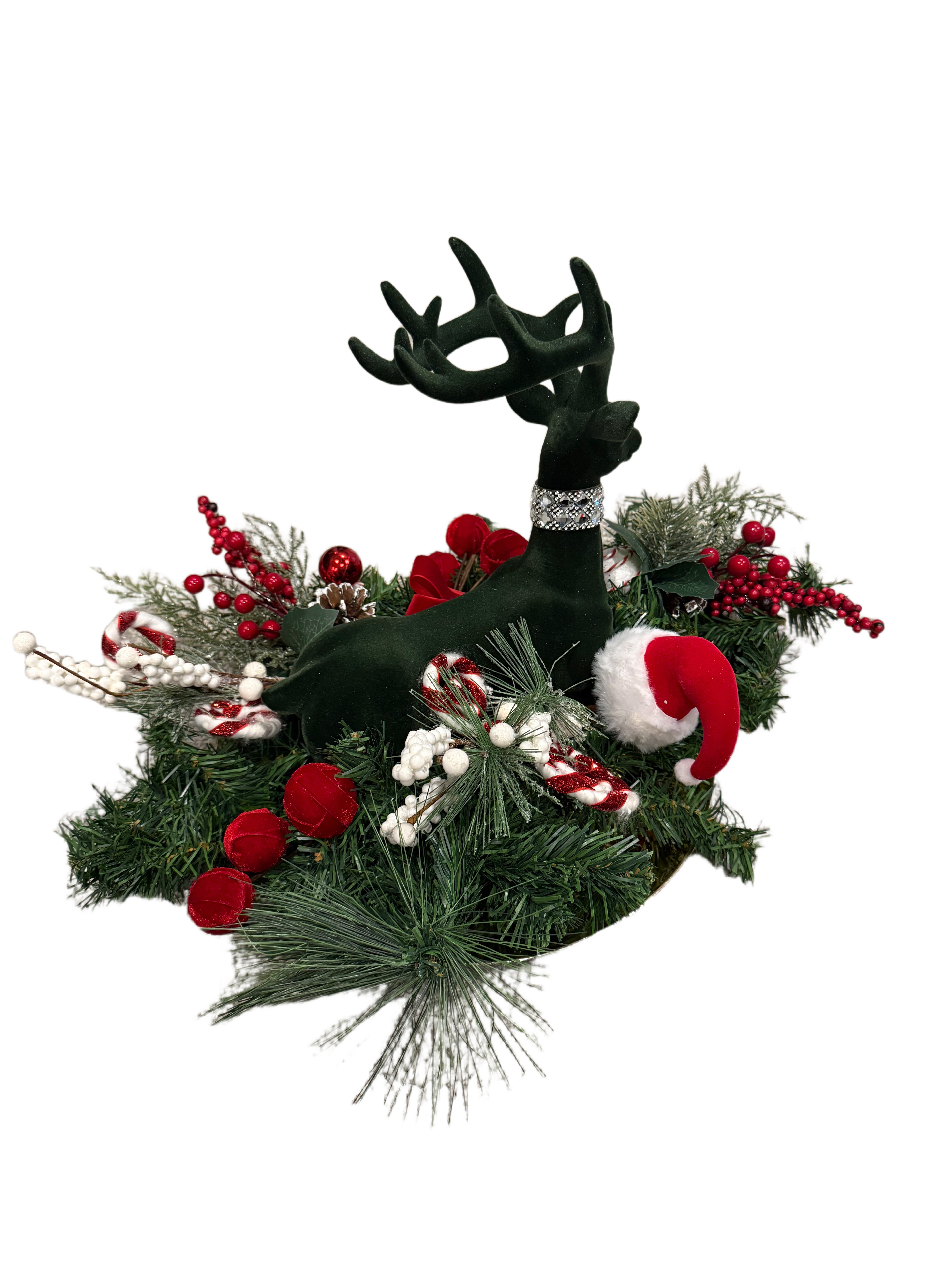 Christmas Red Arrangement with Green Reindeer
