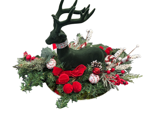 Christmas Red Arrangement with Green Reindeer